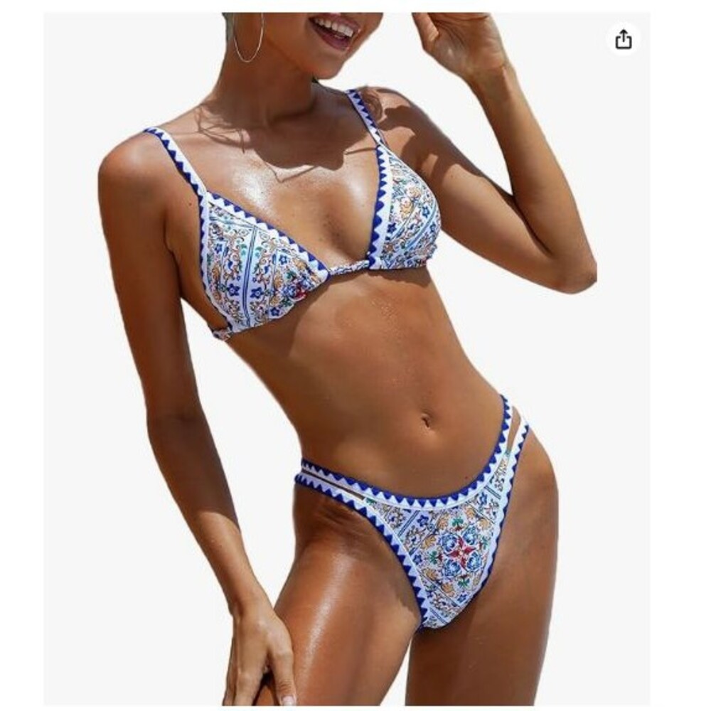 Women’s Swimsuits Two Piece Bikini Set Large 8-10  Micro Ditsy Floral